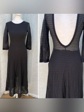 & other stories half sleeve open back black ribbed stretch dress